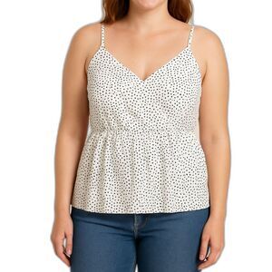 Shein Women’s Dotted Print Peplum Cami Top in White/Black | Size Large